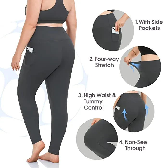 1 Pack Grey Plus Size Leggings with Pockets for Women