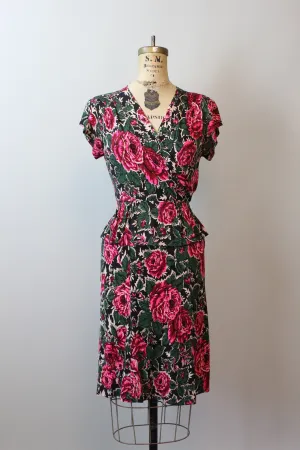 1930s ROSE PRINT rayon jersey dress xs | new spring
