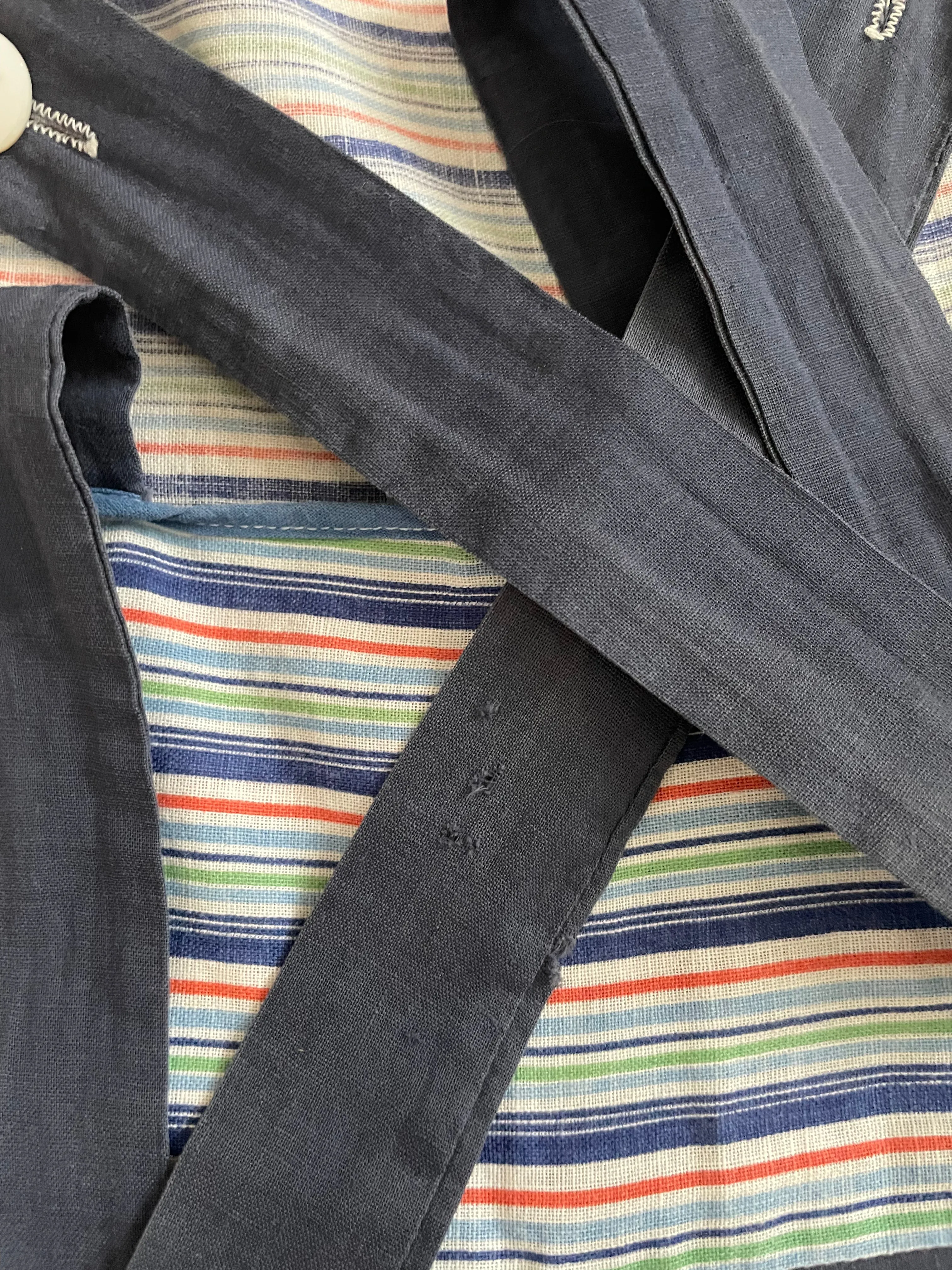 1930s Striped Indigo Cotton Side Button Shortalls