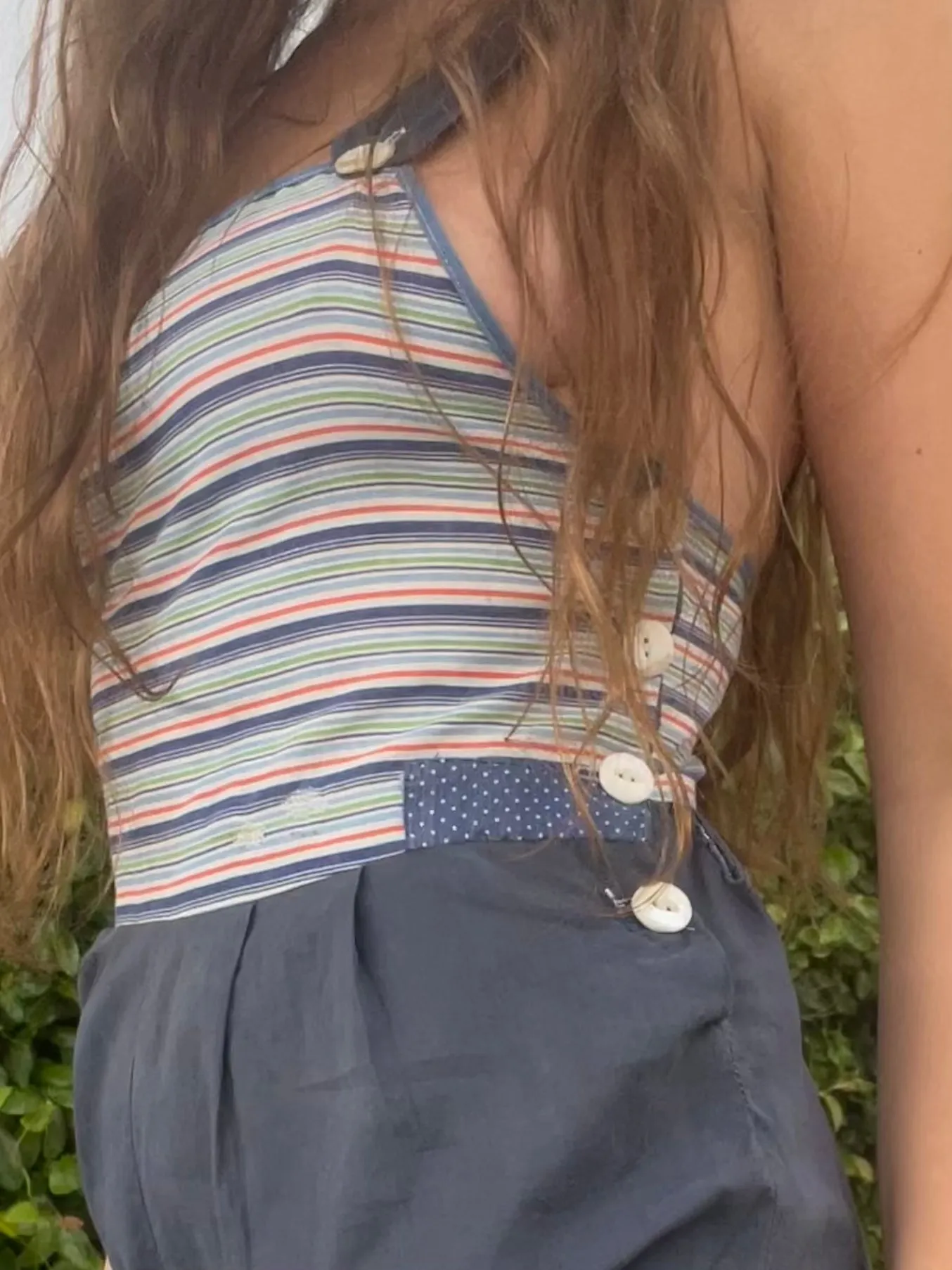 1930s Striped Indigo Cotton Side Button Shortalls