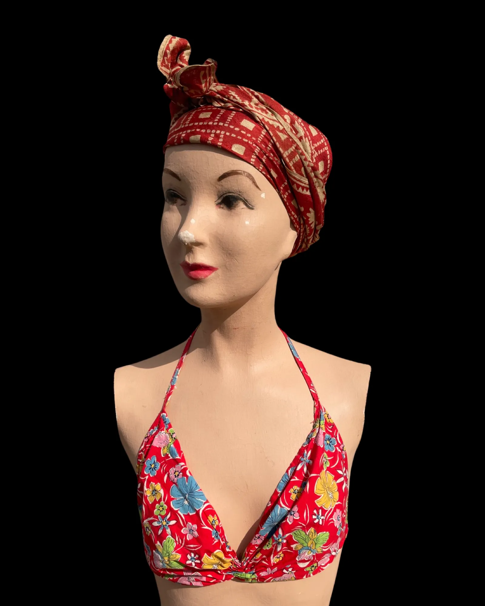 1940s Hawaiiana Printed Cotton Sun Top/ Halter Top
