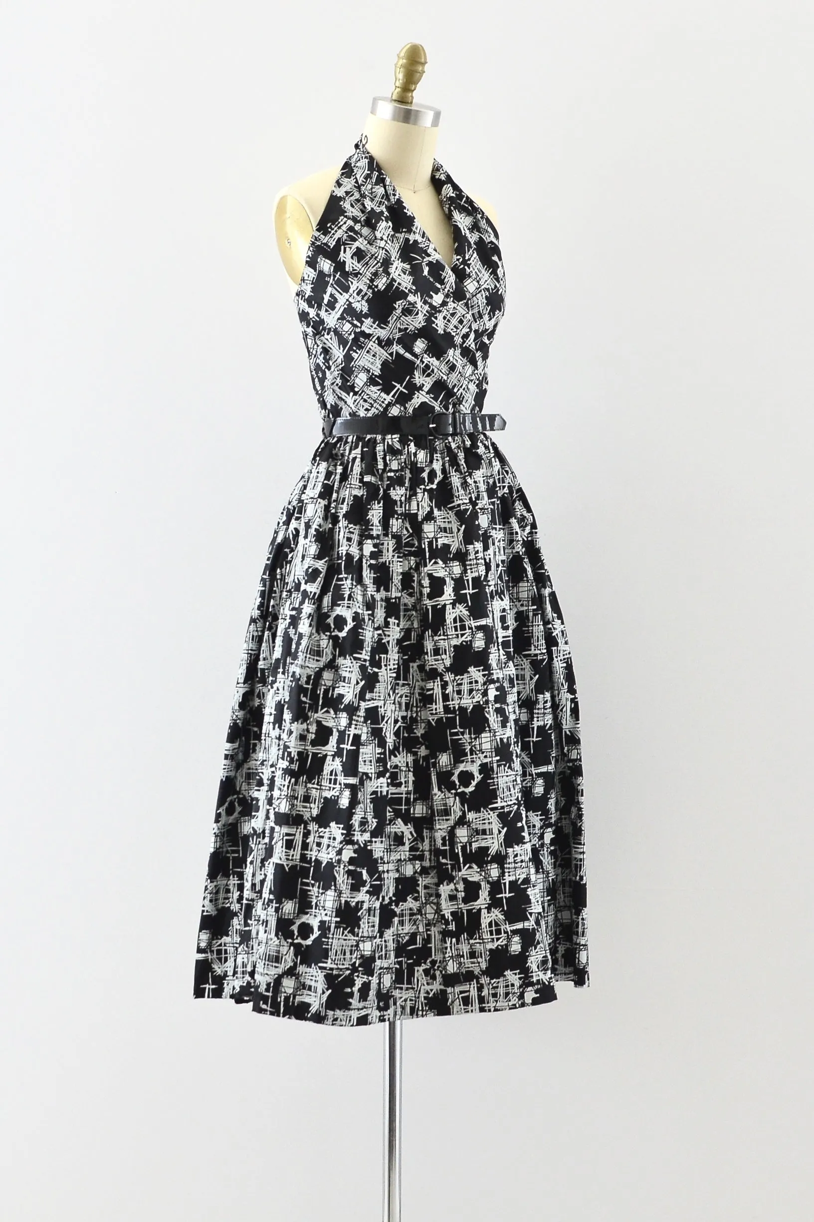 1950s Printed Halter Dress / XS