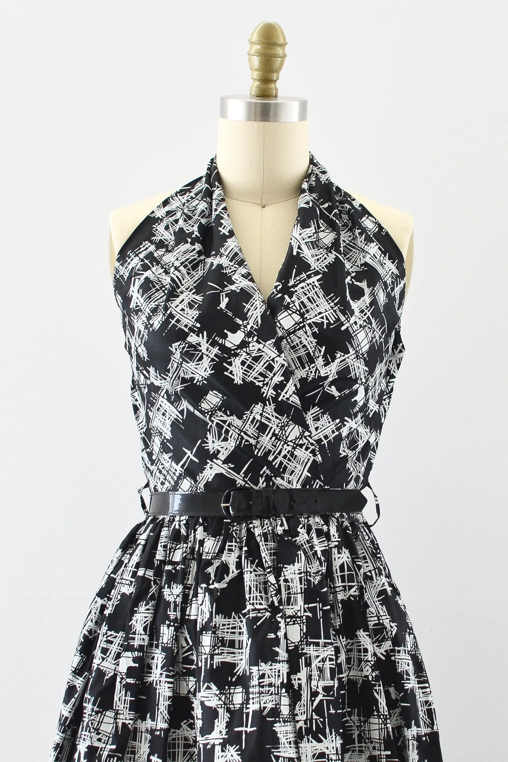 1950s Printed Halter Dress / XS