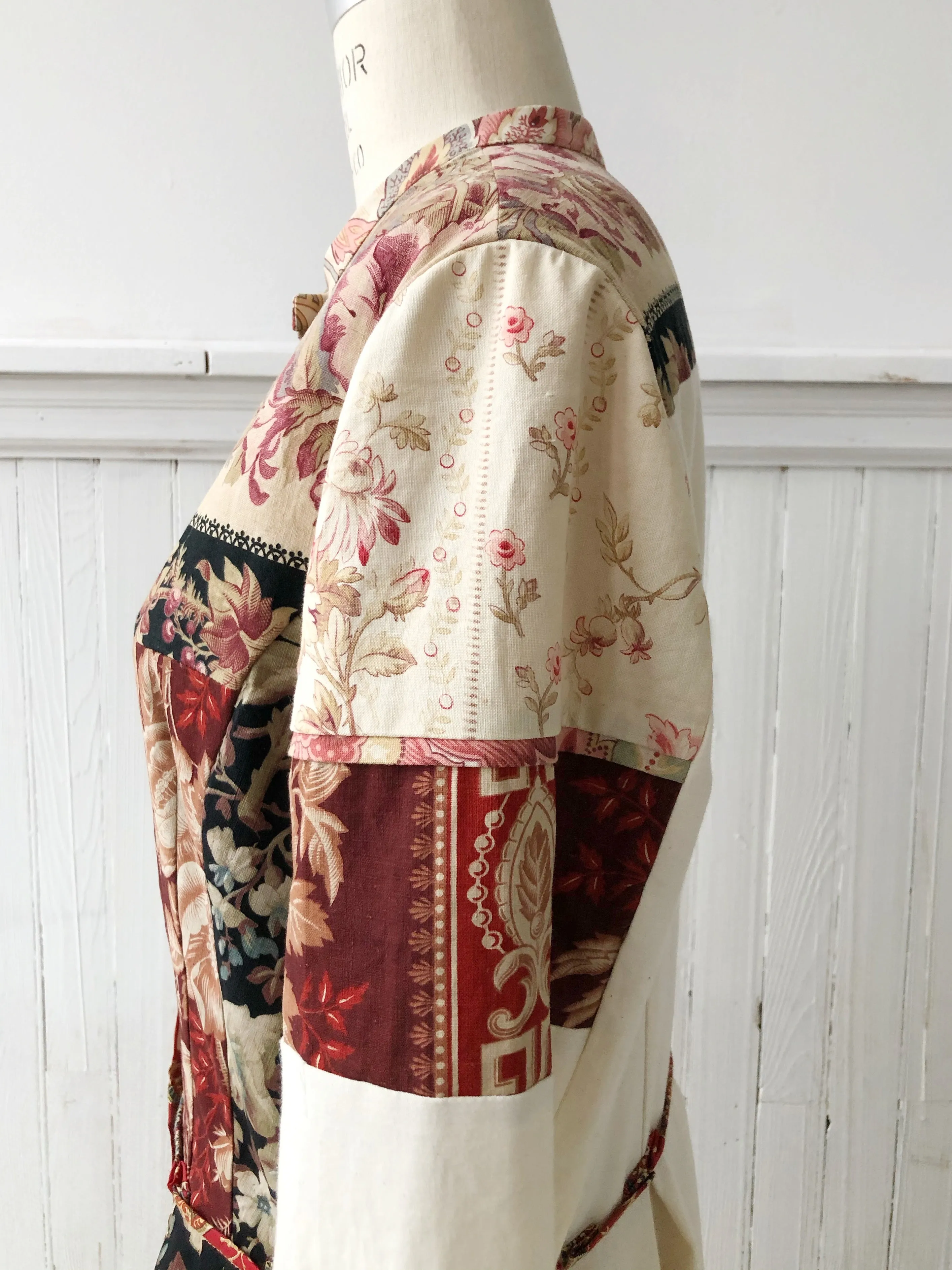 19th century patched French cotton floral and cotton shirt dress size 8