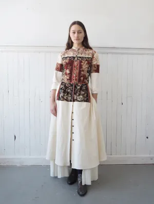 19th century patched French cotton floral and cotton shirt dress size 8