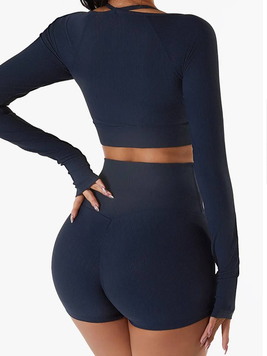 2pcs Fitness Yoga Suit Gym Outfits Set Plain Top with Chest Pads and Sports Shorts