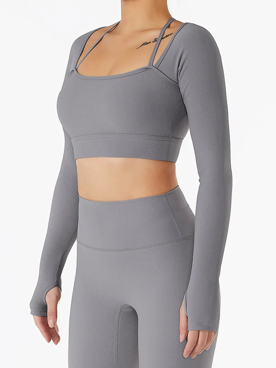 2pcs Fitness Yoga Suit Gym Outfits Set Plain Top with Chest Pads and Sports Shorts
