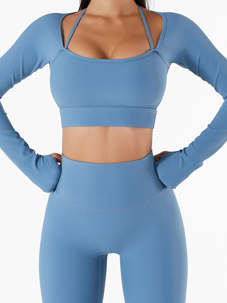 2pcs Fitness Yoga Suit Gym Outfits Set Plain Top with Chest Pads and Sports Shorts