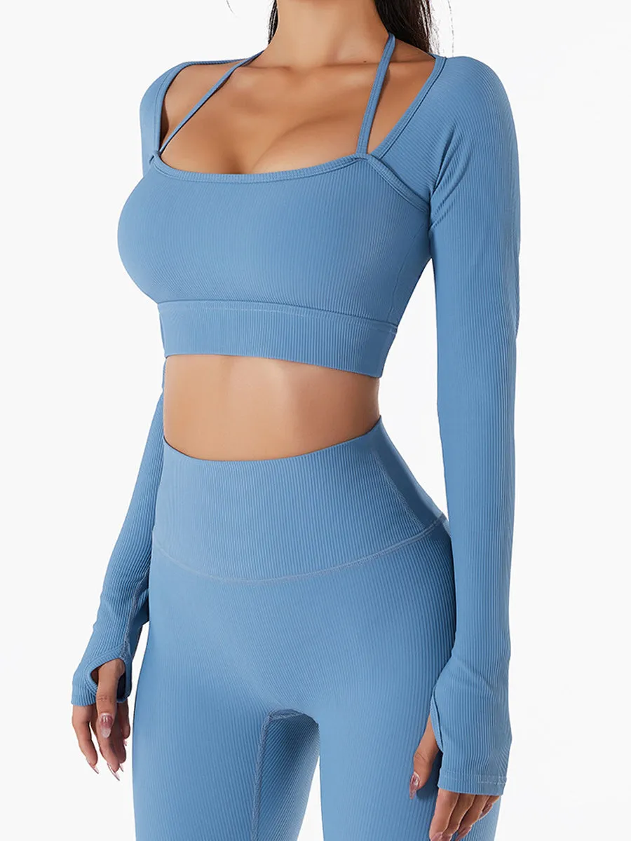2pcs Fitness Yoga Suit Gym Outfits Set Plain Top with Chest Pads and Sports Shorts