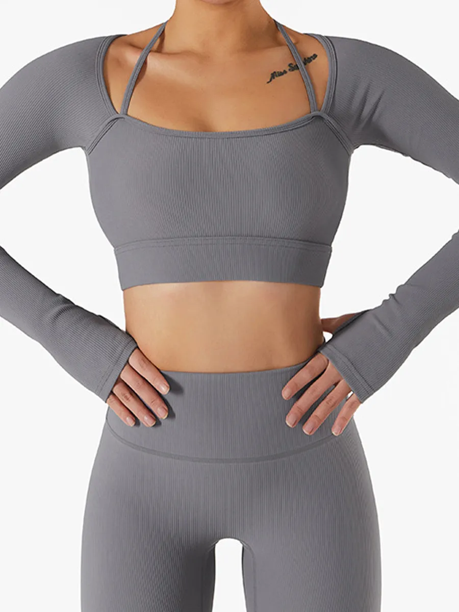 2pcs Fitness Yoga Suit Gym Outfits Set Plain Top with Chest Pads and Sports Shorts