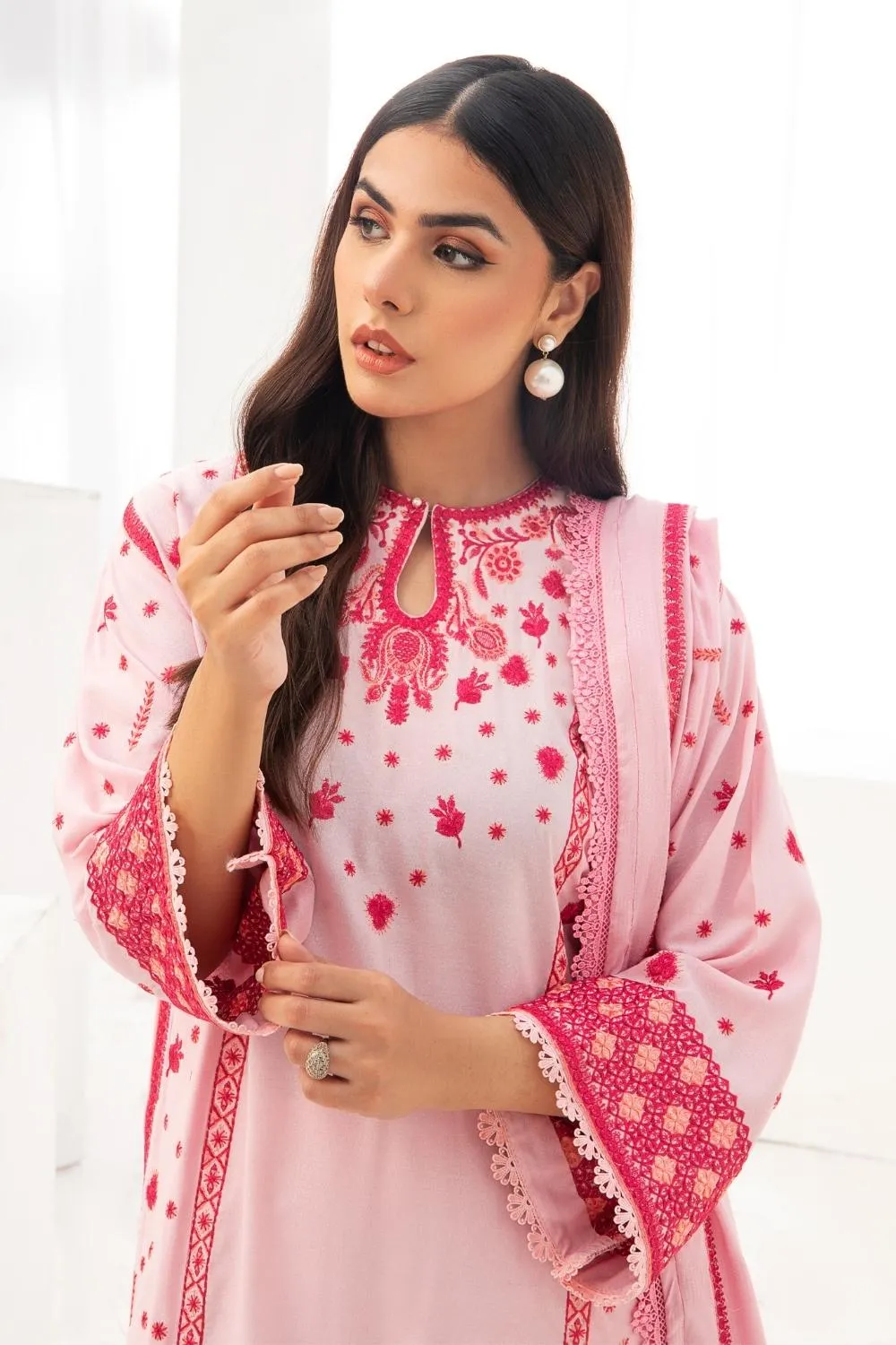 3PC Unstitched |Embroidered Karandi Shirt  Jacquard Shawl  Trouser