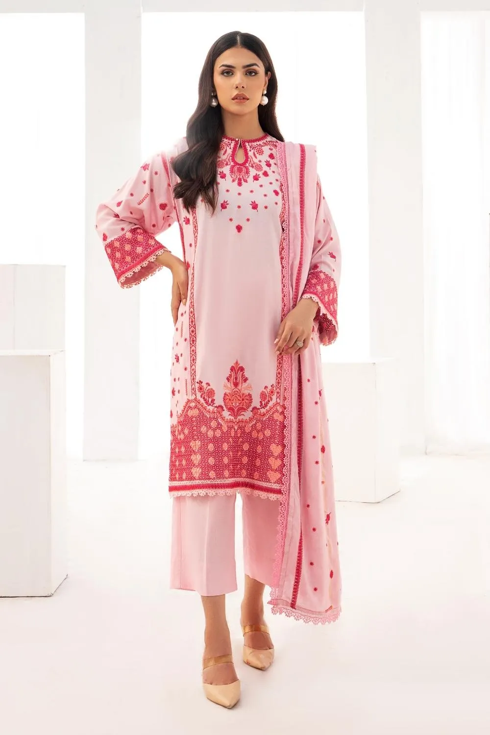3PC Unstitched |Embroidered Karandi Shirt  Jacquard Shawl  Trouser