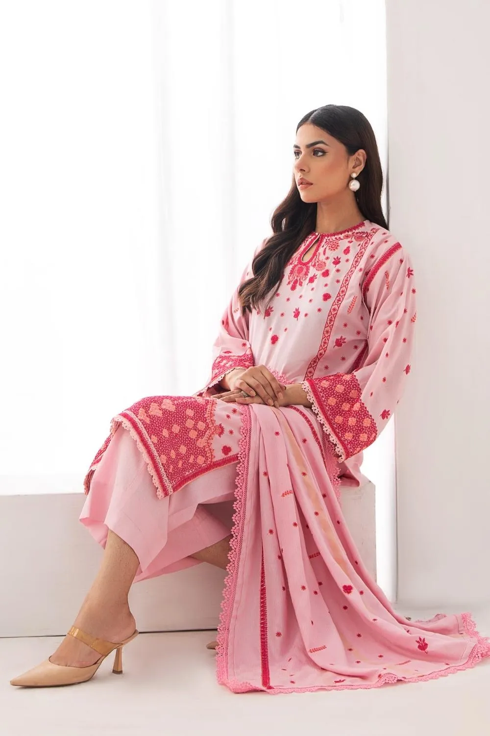 3PC Unstitched |Embroidered Karandi Shirt  Jacquard Shawl  Trouser