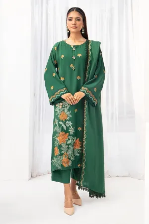 3PC Unstitched |Embroidered Karandi Shirt  Wool Shawl  Trouser