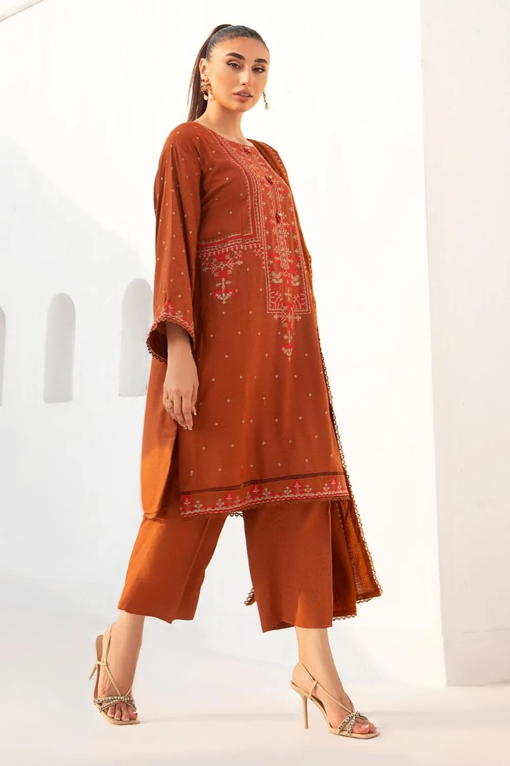 3PC Unstitched |Embroidered Karandi Shirt  Wool Shawl  Trouser