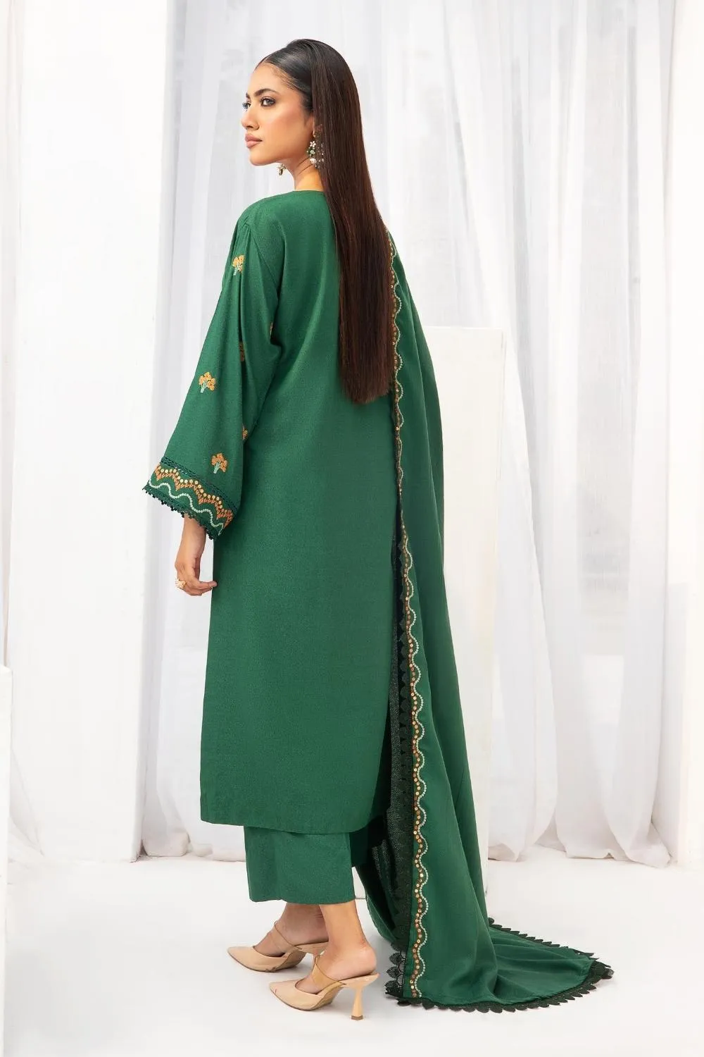 3PC Unstitched |Embroidered Karandi Shirt  Wool Shawl  Trouser