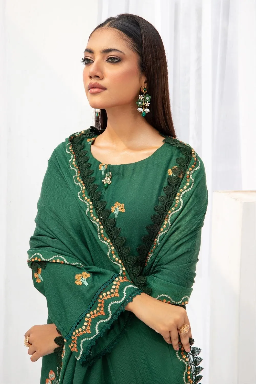3PC Unstitched |Embroidered Karandi Shirt  Wool Shawl  Trouser