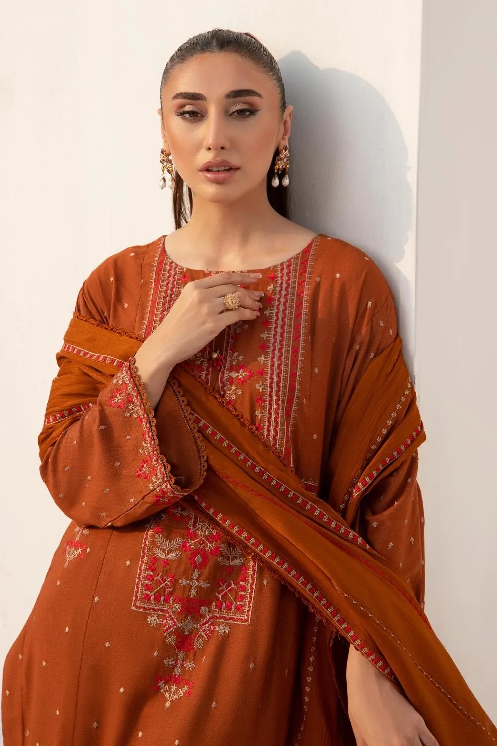 3PC Unstitched |Embroidered Karandi Shirt  Wool Shawl  Trouser