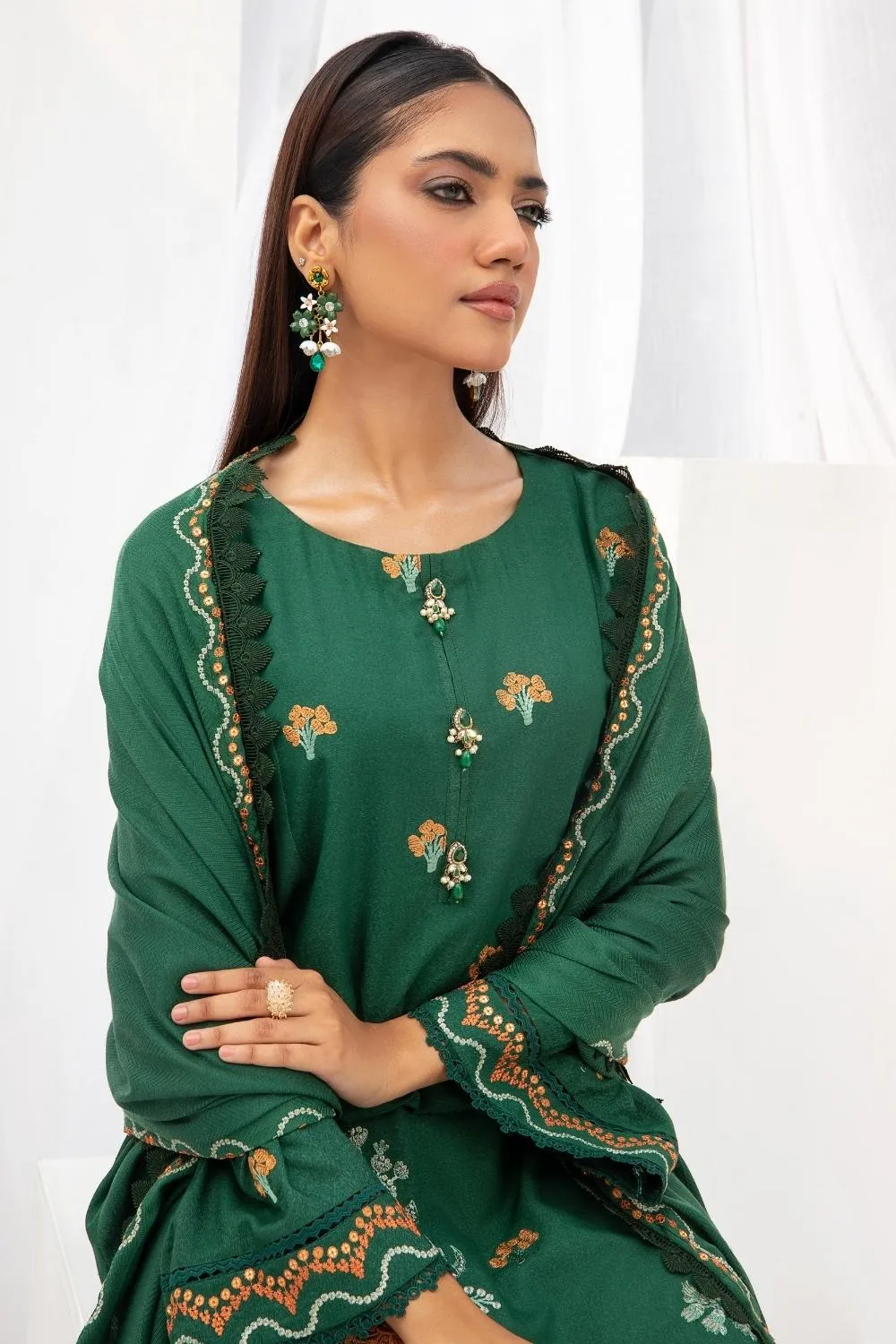 3PC Unstitched |Embroidered Karandi Shirt  Wool Shawl  Trouser