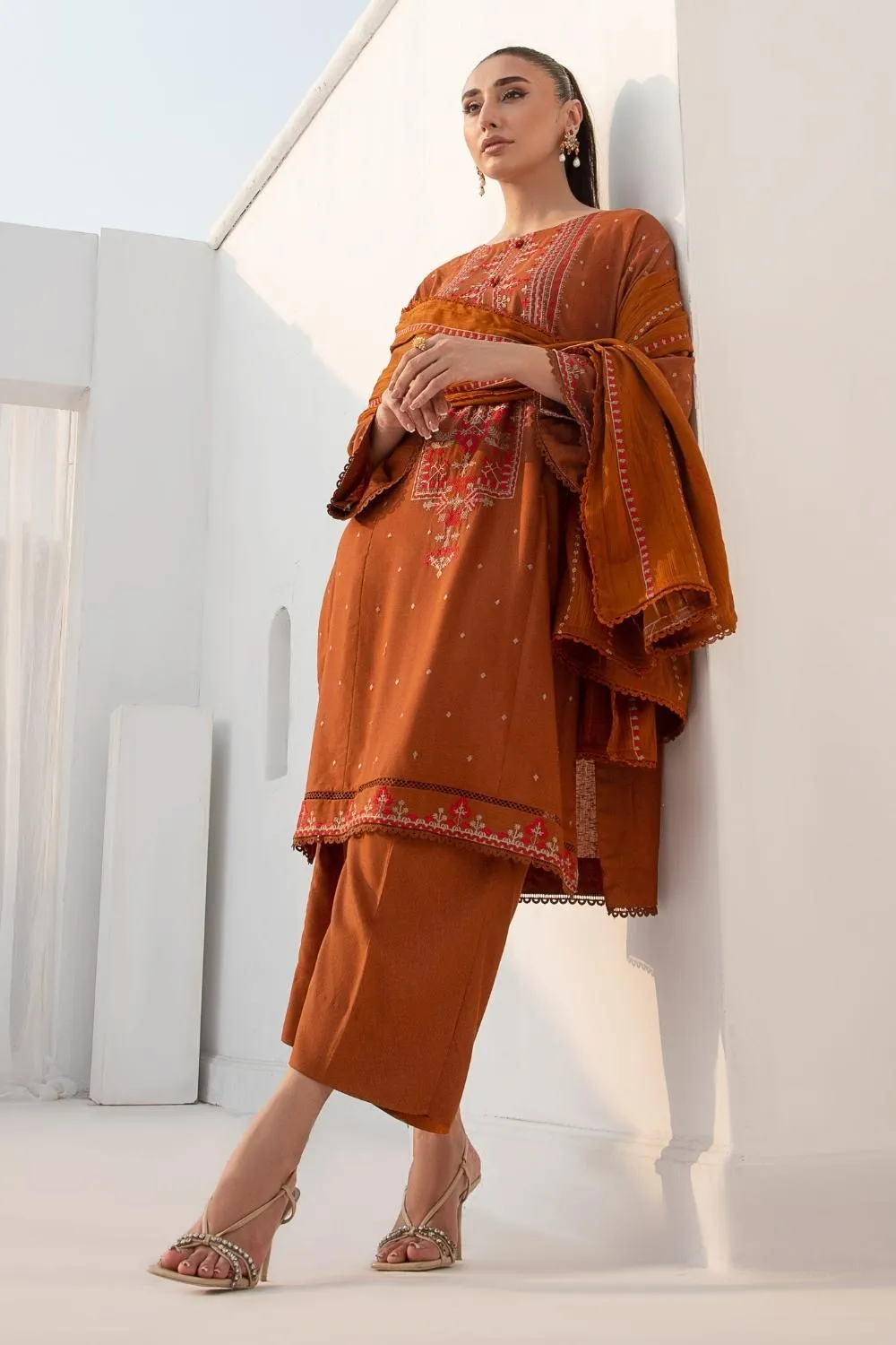 3PC Unstitched |Embroidered Karandi Shirt  Wool Shawl  Trouser