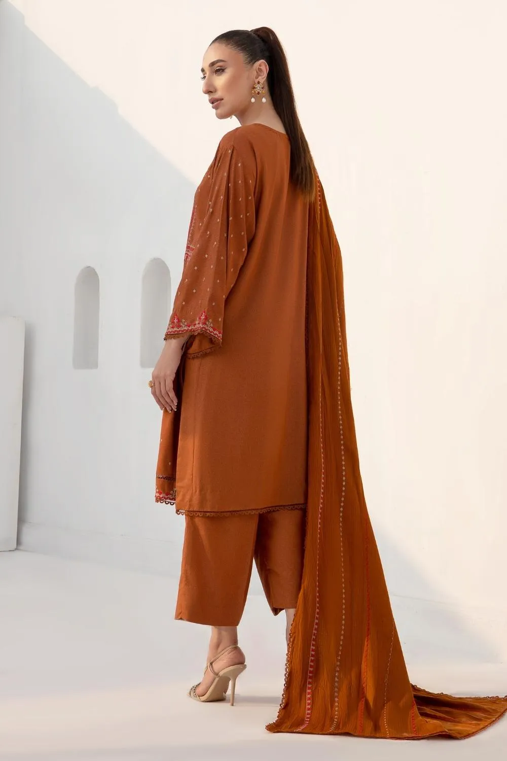 3PC Unstitched |Embroidered Karandi Shirt  Wool Shawl  Trouser