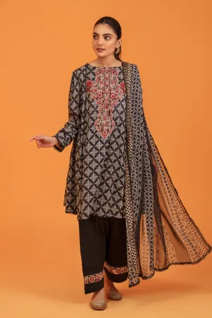 3PC Unstitched | Embroidered Lawn Shirt  Chiffon Dupatta Trouser