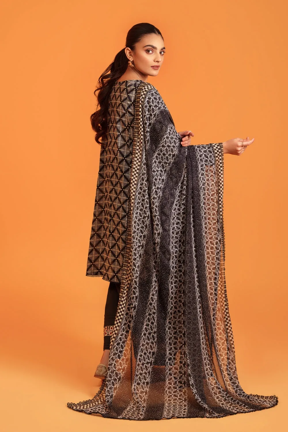 3PC Unstitched | Embroidered Lawn Shirt  Chiffon Dupatta Trouser