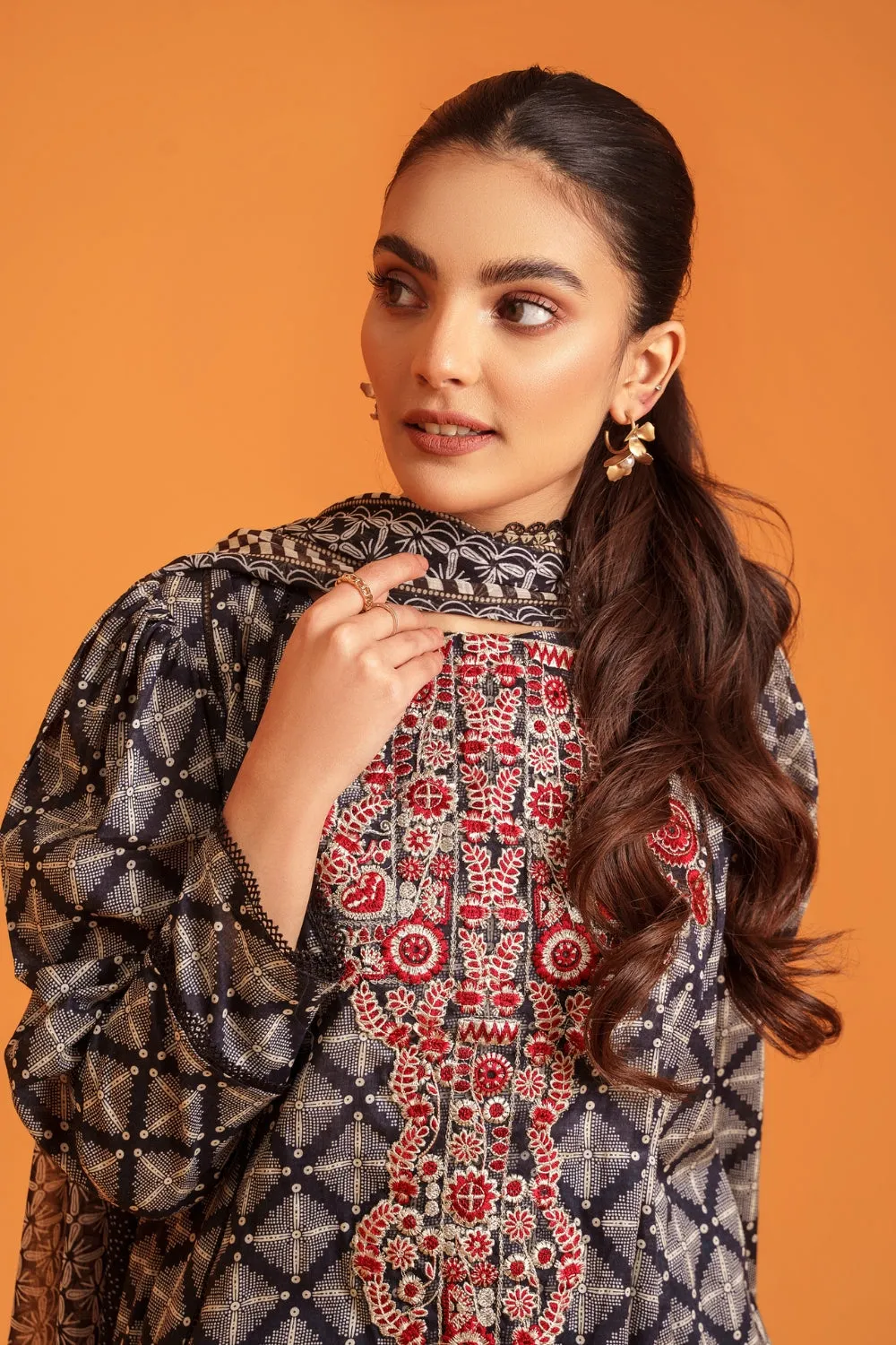 3PC Unstitched | Embroidered Lawn Shirt  Chiffon Dupatta Trouser
