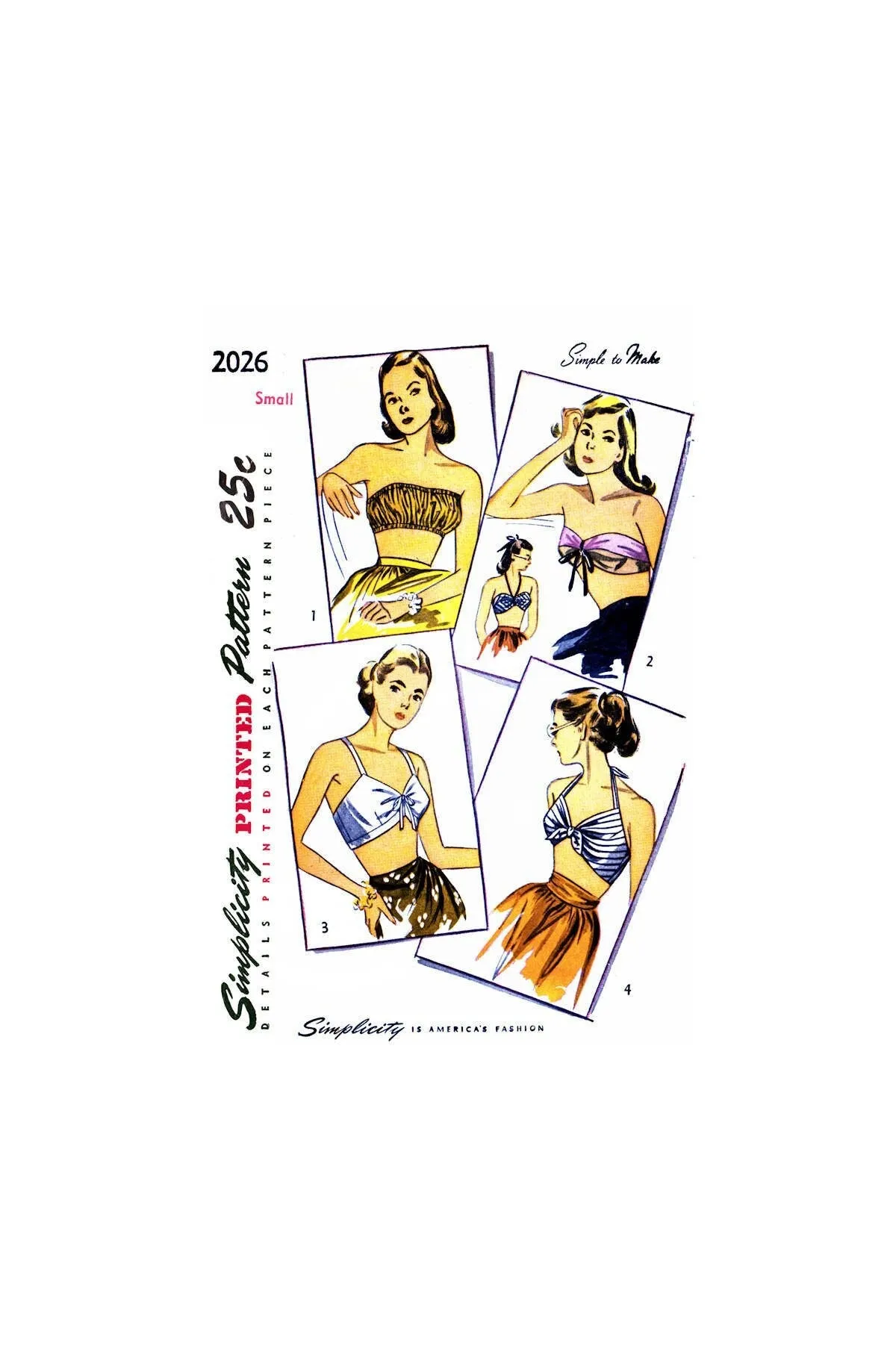 40s Set of Summer Bra Tops, Bust 30"-32", Simplicity 2026, Vintage Sewing Pattern Reproduction
