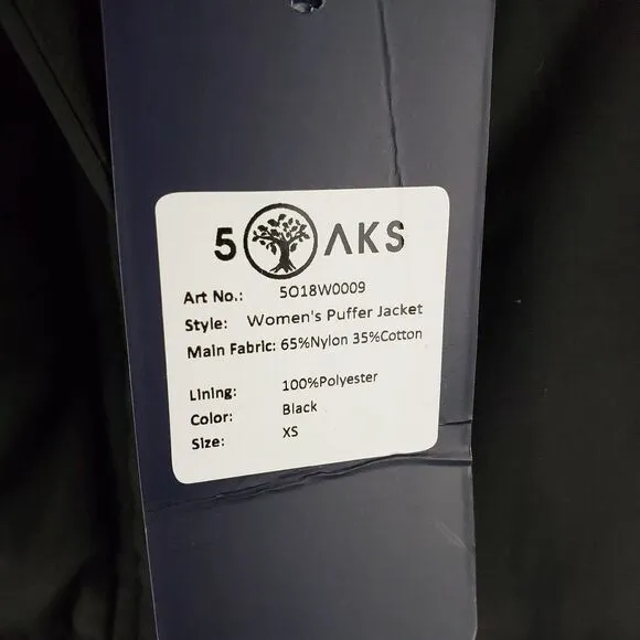 5oaks Black Puffer Jacket Women's Size XS NWT
