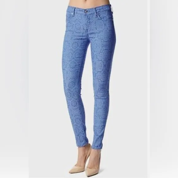 7 For All Mankind Moroccan Blue Jacquard Skinny Jeans - Size 29