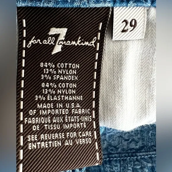 7 For All Mankind Moroccan Blue Jacquard Skinny Jeans - Size 29