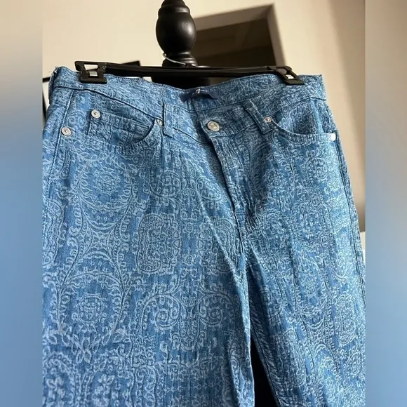 7 For All Mankind Moroccan Blue Jacquard Skinny Jeans - Size 29