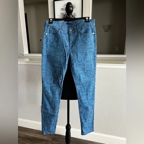 7 For All Mankind Moroccan Blue Jacquard Skinny Jeans - Size 29