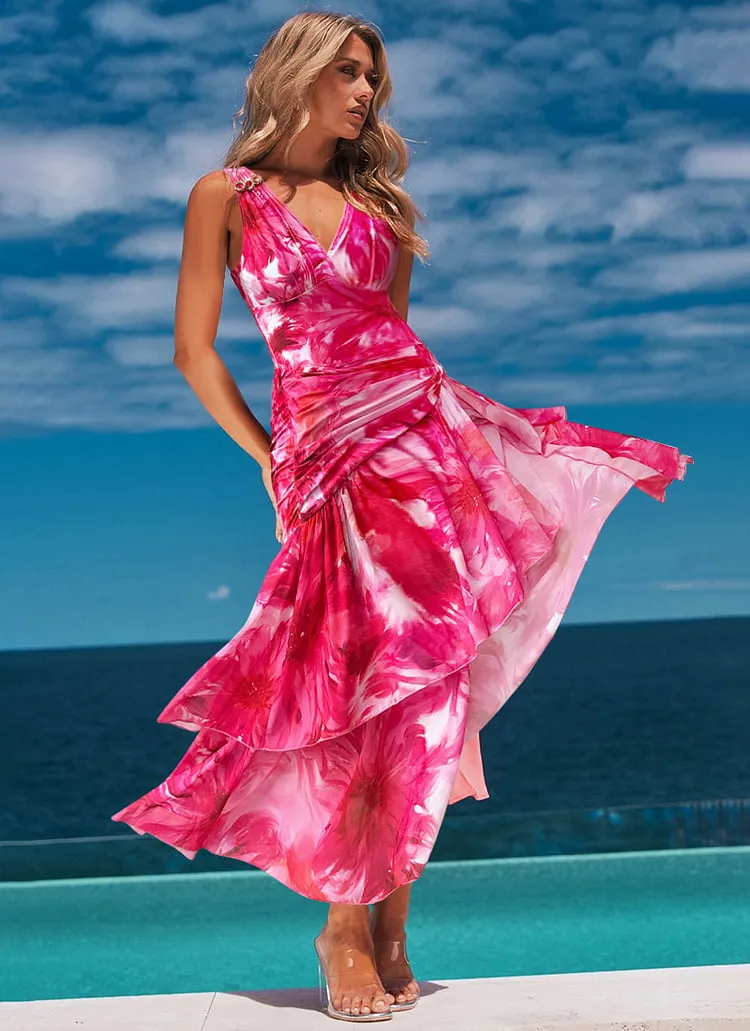 84Volt  Floral Printed Halter One piece Swimsuit Set - As shown / S
