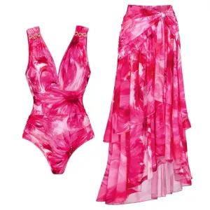 84Volt  Floral Printed Halter One piece Swimsuit Set - As shown / S
