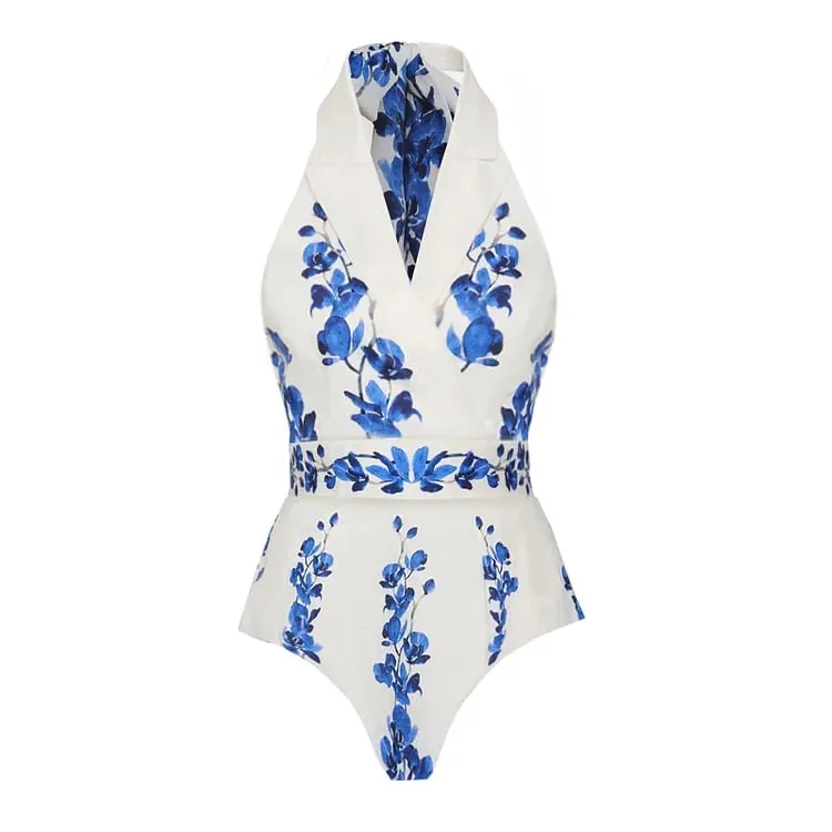 84Volt  Printed Halter One Piece  Swimsuit Set - As shown / S