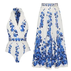 84Volt  Printed Halter One Piece  Swimsuit Set - As shown / S