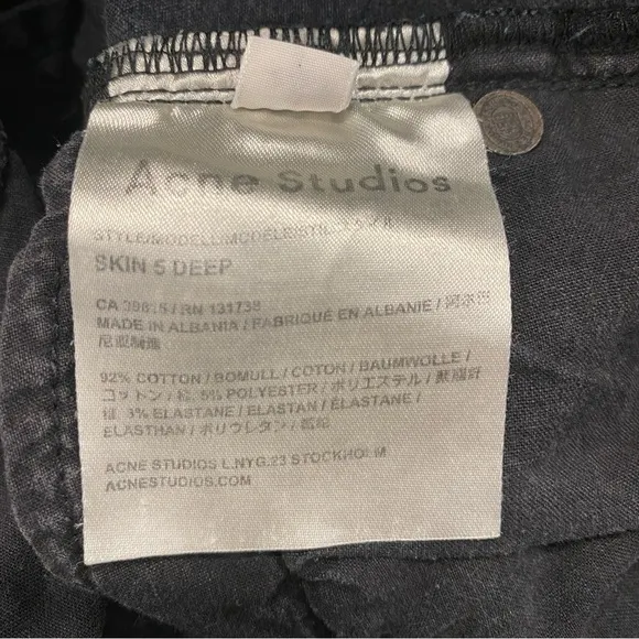 🌟ACNE STUDIOS🌟 SKIN 5 DEEP SKINNY STRETCH JEANS DARK WASH SZ 27