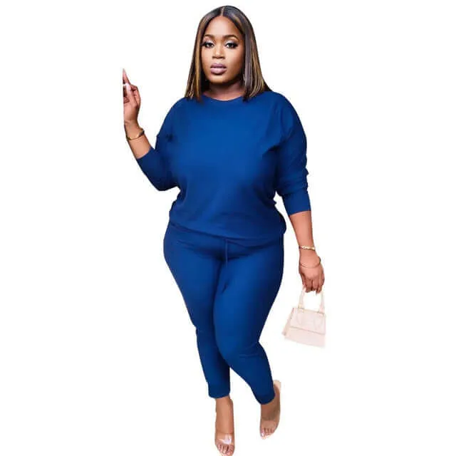 Active wear -women solid color two piece set long sleeve tops and pants suit