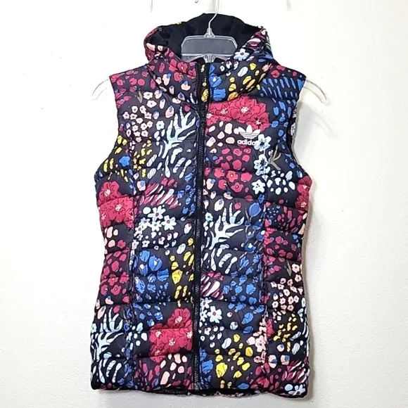 Adidas Original AOP hooded quilted puffer vest vibrant, colorful women's size XS