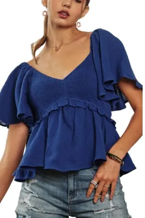 ADORA Flare Sleeves Peplum Blouse Top