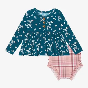 Adriana Long Sleeve Henley Peplum Top & Bloomer Set