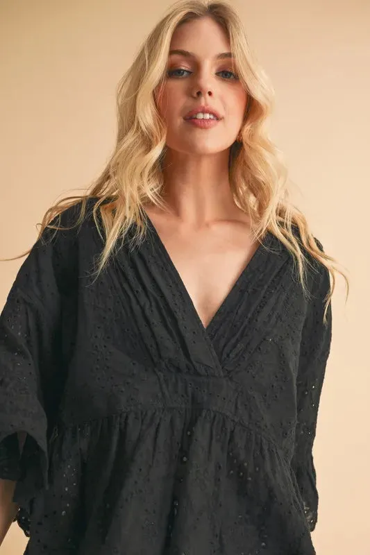 Aemi Co Flounce Sleeve Eyelet Peplum Top