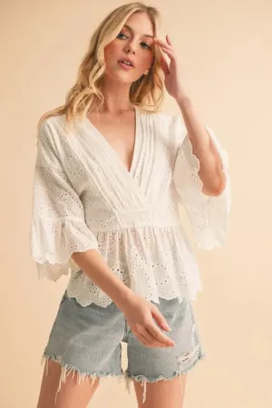 Aemi Co Flounce Sleeve Eyelet Peplum Top
