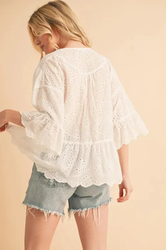 Aemi Co Flounce Sleeve Eyelet Peplum Top