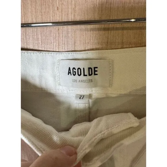 Agolde Nico high rise‎ button fly white straight leg jeans