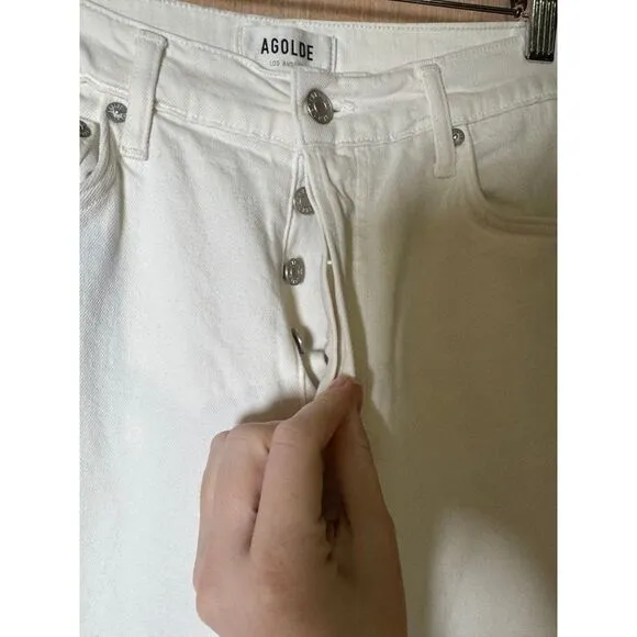 Agolde Nico high rise‎ button fly white straight leg jeans