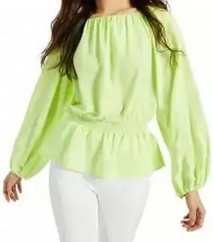 Alfani Women's Blouse Lime Light Small Peplum Smock Waist Green S