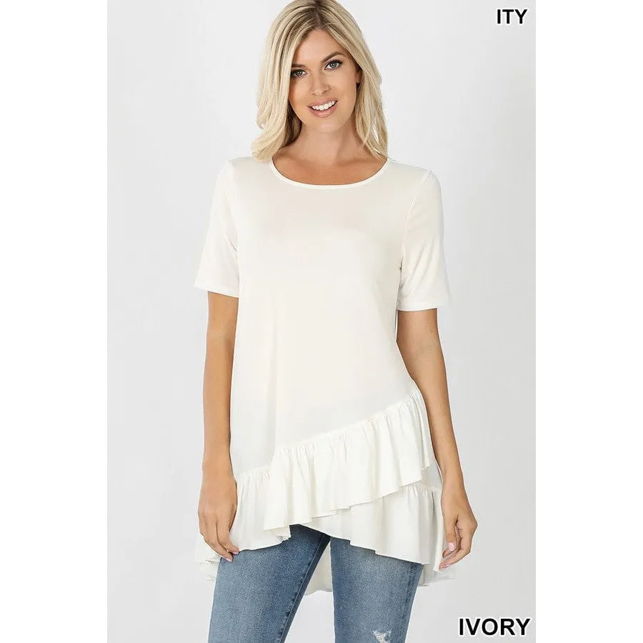 All Ruffled Up Asymmetrical Top in Mustard